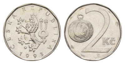 Чехия 2 кроны 1993 KM 9 сталь плакированная никелем aUNC 4632-525