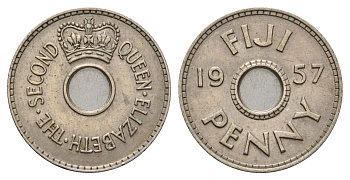 Фиджи 1 пенни 1957 Елизавета II (1952-2022) KM 21 медно-никель 4686-855