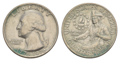 США 25 центов (квотер, 1/4 доллара) 1976 200 лет независимости (1776-1976), Вашингтон, барабанщик KM 204 медь плакированная медно-никелем 4641-834