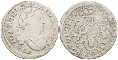 Польша 6 грошей (шостак) 1683 TLR/C, Ян III Собеский (1674-1696), вес 3,44 гр. KM 128, Kopinski 267.7a серебро 1517-811