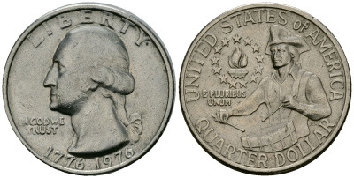 США 25 центов = квотер 1976 200 лет независимости (1776-1976), Вашингтон, барабанщик KM 204 медь плакированная медно-никелем 4167-436