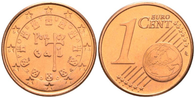 ПОРТУГАЛИЯ 1 ЕВРОЦЕНТ 2004 INCM KM 740 сталь плакированная медью UNC 68-831