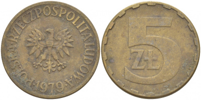 ПОЛЬША 5 ЗЛОТЫХ 1979 MW KM 81.1 латунь VF 3457-741