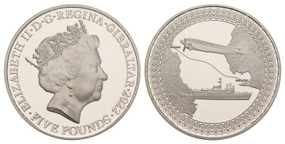 Гибралтар 5 фунтов 2022 Авиакомпания Mons Calpe & Gibraltar Airways KM NEW медно-никель  PROOF  1088-8-53