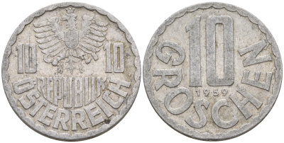 Австрия 10 грошей 1959  КМ 2878 алюминий    4602-661