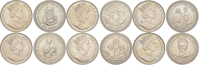 Остров Мэн полный набор из 6 монет (1 крона) 1985 жизнь королевы Елизаветы KM 216, 217, 218, 219, 220 и 221 медно-никель BU 74-1311-1321