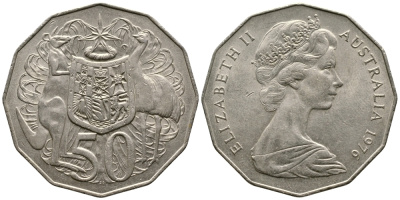 Австралия 50 центов 1976 Елизавета II (1952-2022), герб Австралии, кенгуру KM 68 медно-никель 84-1121