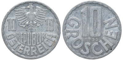 Австрия 10 грошей 1955 KM 2878 алюминий 4164-361