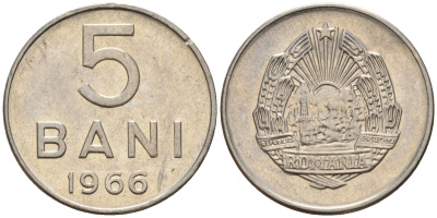 Румыния 5 бани 1966 год тип KM 92 сталь плакированная никелем 4174-918