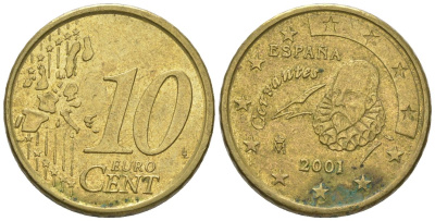 Испания 10 евроцентов 2001 M KM 1043 нордик 4580-351