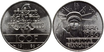 Франция 100 франков 1986 100 лет статуе Свободы на острове Эллис KM 960 серебро UNC 4127-444