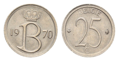 Бельгия 25 сантимов 1970 Belgie, Бодуэн I (1951-1993) KM 154 медно-никель 4674-417