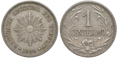 Уругвай 1 сентесимо 1924 KM 19 медно-никель 99-942