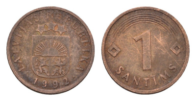 Латвия 1 сантим 1992 KM 15 сталь плакированная медью 105-315
