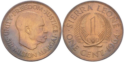 Сьерра-Леоне 1 цент 1964 Милтон Маргаи KM 17 бронза 4519-523