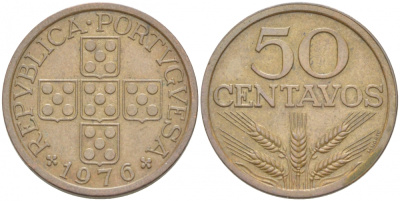 ПОРТУГАЛИЯ 50 СЕНТАВО 1976 KM 596 бронза 77-737