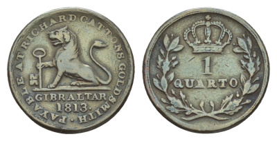 Гибралтар 1 кварто 1813 KM Tn5 медь 1524-643