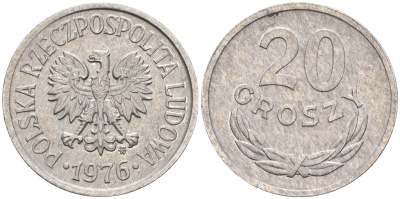Польша 20 грошей 1976 MW KM А47 алюминий    4174-716