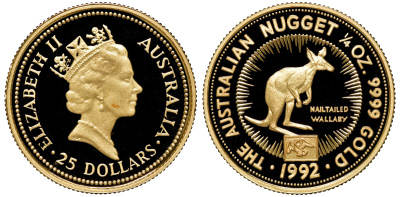 Австралия набор из 3 монет 1 доллар, 25 долларов, 25 долларов 1992 животные Австралии, тираж 750 экз № 0431 серебро, золото, платина 4-3-5-28