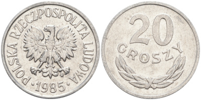 ПОЛЬША 20 ГРОШЕЙ 1985 MW KM А47 алюминий UNC 106-456
