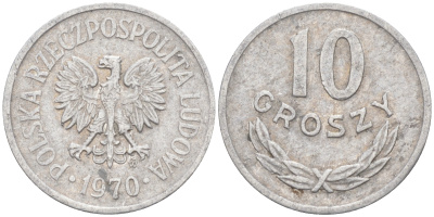 ПОЛЬША 10 ГРОШЕЙ 1970 MW KM АА47 алюминий 187-913