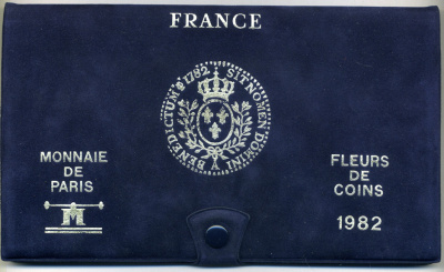 Франция госнабор из 11 монет 1982 в оригинальной упаковке, запайка, SPECIMEN FDS SETS (FLEUR DE COIN) KM SS19 серебро  UNC  1-4-1-10