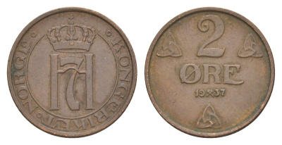 Норвегия 2 эре 1937 Хокон VII (1905-1957) KM 371 бронза 4635-257