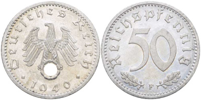 ГЕРМАНИЯ 50 РЕЙХСПФЕННИГОВ 1940 F KM 96, J.372 алюминий 202-652