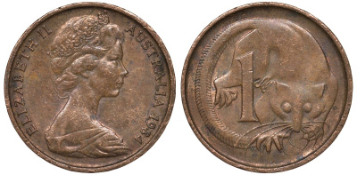 Австралия 1 цент 1984 опоссум KM 62 бронза 4124-619