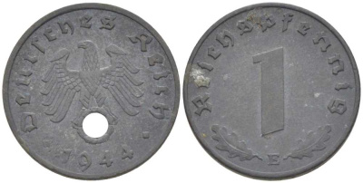 ГЕРМАНИЯ 1 РЕЙХСПФЕННИНГ 1944 E KM 97, J.369 цинк 201-967