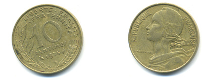 ФРАНЦИЯ 10 САНТИМОВ 1975 ТИП MARIANNE KM 929 медь алюминий никель 3999-1355