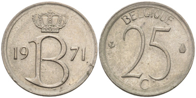 Бельгия 25 сантимов 1971 BELGIQUE, монетный тип KM 153.1 медно-никель 4594-557