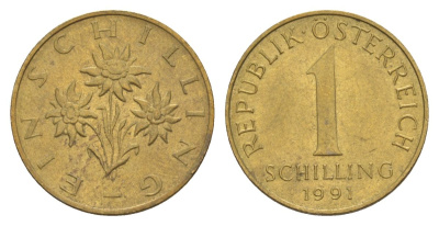 Австрия 1 шиллинг 1991 KM 2886 алюминиевая бронза 4633-937