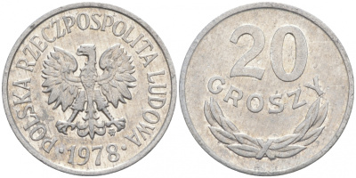 ПОЛЬША 20 ГРОШЕЙ 1978 MW KM А47 алюминий 4516-541