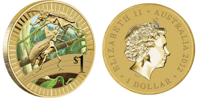 Австралия 1 доллар 2012 серия животные спортсмены, жук-носорог, цветная эмаль KM 1813 алюминиевая бронза UNC M41-16