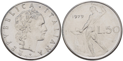 ИТАЛИЯ 50 ЛИР 1979 R, КУЗНЕЦ KM 95.1 сталь 67-647