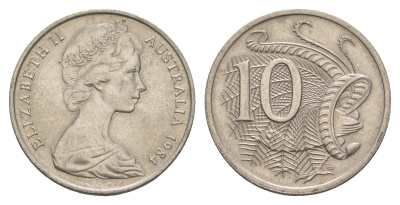 Австралия 10 центов 1984 Елизавета II (1952-2022), птица лирахвост KM 65 медно-никель 4657-152