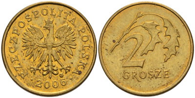 Польша 2 гроша 2006 MW KM 277, Parchimowicz 702m латунь 4580-529