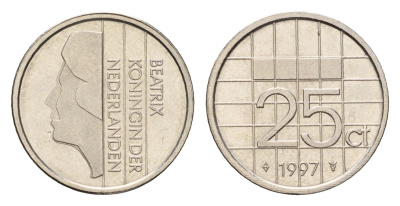 Нидерланды 25 центов 1997 Беатрикс (1980-2013) KM 204 никель aUNC 192-1244