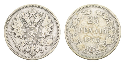 Россия для Финляндии 25 пенни 1873 S, Александр II (1855-1881) Биткин 648 серебро 1530-815