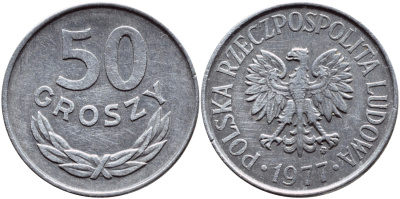 ПОЛЬША 50 ГРОШЕЙ 1977 MW KM 48.1 алюминий 4390-137