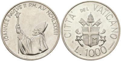 Ватикан 1000 лир 1983 Иоанн Павел II (1978-2005) KM 176 серебро UNC 32-1045