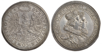 Австрия, Священная Римская империя 2 талера ND (1626) Эрцгерцог Леопольд V (1619-1632) и Клаудия Медичи Dav. 3332, KM 463 серебро 10-016-18