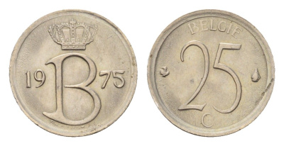 Бельгия 25 сантимов 1975 Belgie, Бодуэн I (1951-1993) KM 154 медно-никель 4617-766