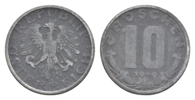 Австрия 10 грошей 1949 KM 2874 цинк 4160-912