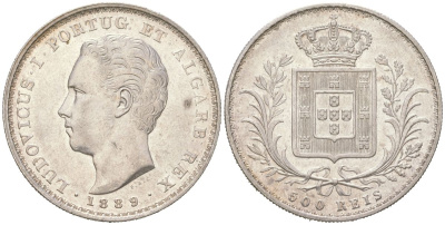 Португалия 500 реалов 1889 Луиш I (1861-1889) KM 509 серебро 413-211