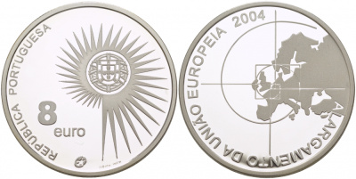Португалия 8 евро 2004 INCM, расширение Европейского Союза KM 753a серебро PROOF 01-166-35