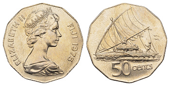 Фиджи 50 центов 1975 KM 36 медно-никель UNC 4545-1124