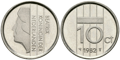 Нидерланды 10 центов 1982 Беатрикс (1980-2013) KM 203 никель 96-568