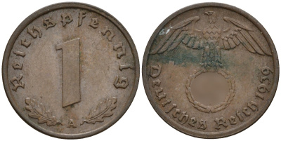 Германия 1 рейхспфенниг 1939 A KM 89, J. 361 бронза 4147-1139